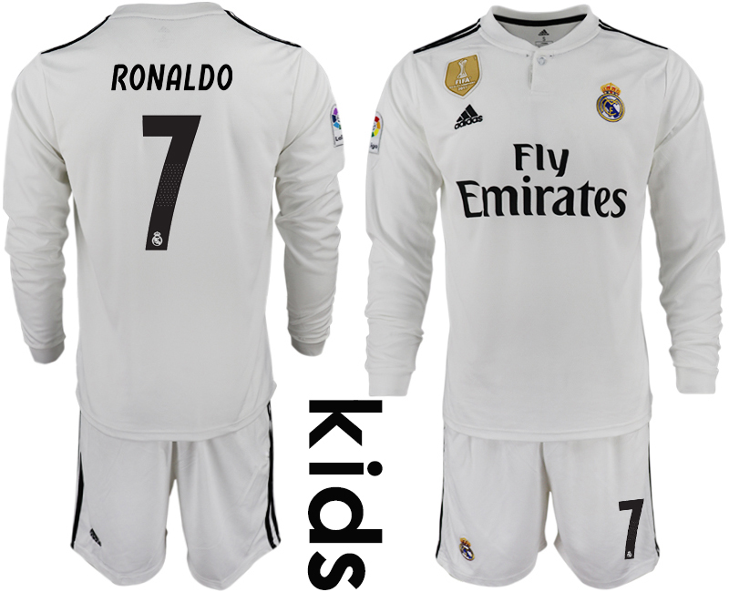 2018_2019 Club Real Madrid home long sleeve Youth #7 soccer jerseys->youth soccer jersey->Youth Jersey